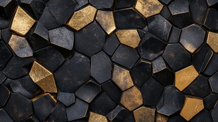 Sticker - abstract geometric black and gold mosaic background