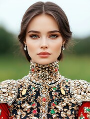 Glamorous woman in ornate jeweled dress