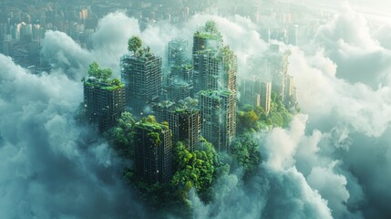 Wall Mural - optimized cloud computing system, energy-efficient processors, green technology blending with digita