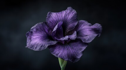 Poster - Vibrant purple iris flower against dark background