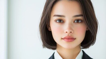 Sticker - Elegant young woman with dark hair and natural makeup