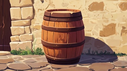 Wall Mural - Cartoon style wooden barrel