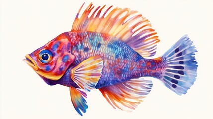 Wall Mural - 2D cartoon style watercolor illustration of an exotic fish