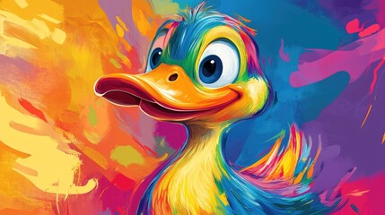 Poster - Playful cartoon style duck illustration in vibrant colors