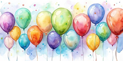 Wall Mural - Watercolor of birthday balloons with sweet wishes, watercolor, birthday, balloons, colorful, celebration, party