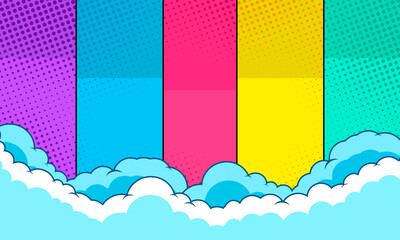 Wall Mural - Comic cartoon colorful background design with cloud vector