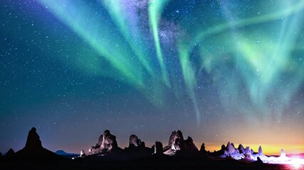Wall Mural - aurora green purple and milky way galaxy trona pinnacles loop 50mm