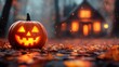© M.IVA - A Spooky Halloween Scene Featuring a Glowing Pumpkin