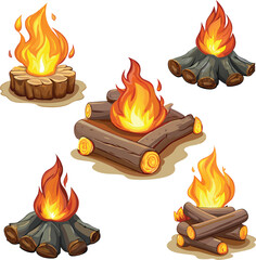 different campfire styles with distinctive wood piles.