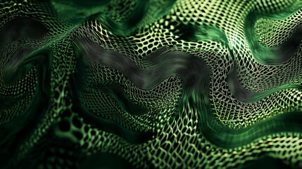 Sticker - Abstract green textured pattern resembling flowing organic shapes and mesh, creating a dynamic visual experience in an artistic design