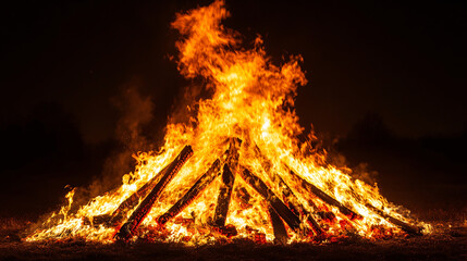 Burning Bonfire At Night