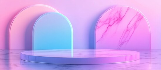 Poster - 3D rendering of a gradient glossy abstract geometric podium stage designed for product showcases