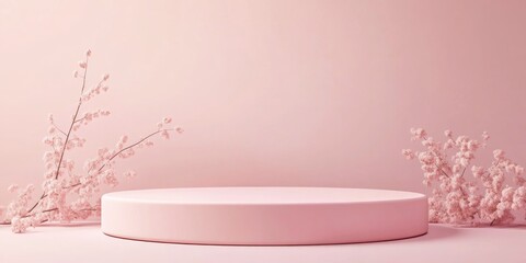 3D rendering of a minimalist blank podium designed for a Valentine s Day theme Product display stand for mock up showcasing Cylindrical stage in a soft pink hue with a simple design featured agains