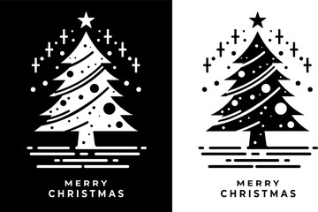 illustration design,icon, vector logo christmas tree minimalist, simple, black and white, isolated on white background.	