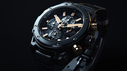 Black and Gold Chronograph Wristwatch