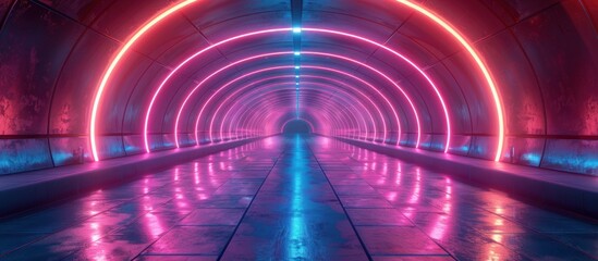 Wall Mural - neon tunnel: a futuristic passage
