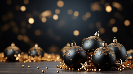 Wall Mural - Christmas background with golden and black balls