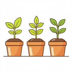 240805 228. A simple vector icon illustration depicting the group of indoor planting essentials at center for a website isolated white background with decorative plant pots and soil