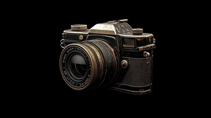 Poster - Vintage Camera Isolated on Black Background