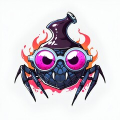 Wall Mural - Funny Cartoon Spider with Glasses and Flames