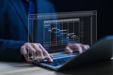 Fototapete - project planner in software. schedule plan management work update and workflow. concept updating and managing milestones on a timeline Gantt chart in technology online. appointment staff of business