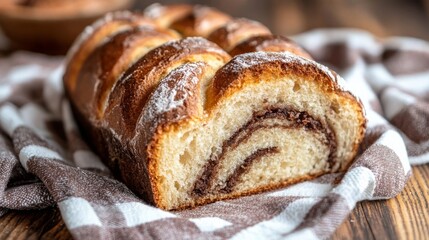 Marble gugelhupf bread slice with tea towel