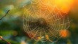 © Ashalina - A macro shot of a spider web covered in morning dew, with warm sunlight shining through.