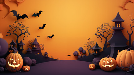 Illustration of Halloween holiday. Orange pumpkins, different scary decorations