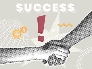 Trendy halftone collage.Partnership concept, agreement, global strategy. Illustration for web banner, social media banner, business presentation, marketing material. 