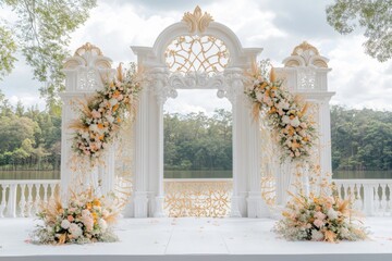 wedding backdrop aesthetic outdoor nature flower wreath decoration background