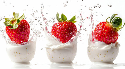 Wall Mural - Fresh Strawberries Splashing into Creamy Yogurt