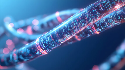 Futuristic Digital Data Flow with Glowing Lines and Binary Code