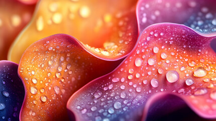 Wall Mural - Macro Photography of Dew Drops on Vibrant Flower Petals