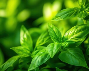 Vibrant green basil leaf close-up showcasing its lush texture and organic freshness in natural light.