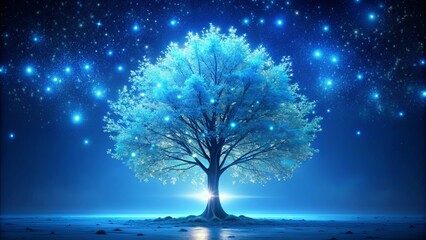 A mystical ginkgo tree glowing with a celestial blue light, perfect for fantasy and enchanting themed designs