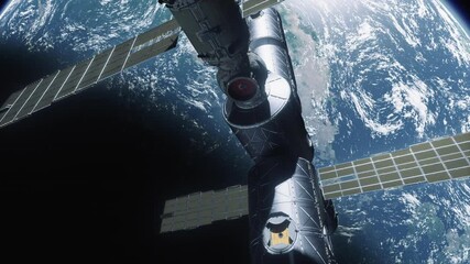 Wall Mural - a space station in space against the background of a beautiful planet, the concept of technology and space science