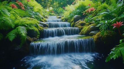 Poster - Serene Waterfall in Lush Greenery