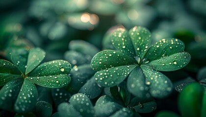 Sticker - a close up of a green plant on water dropes.