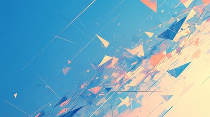 Wall Mural - Abstract Digital Artwork with Blue and Orange Geometric Shapes