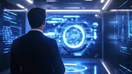 Businessman Looking at Futuristic Technology Interface