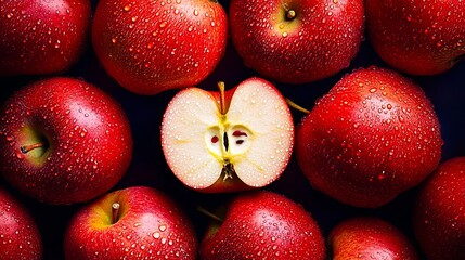 Poster - A group of red apples with water droplets on them