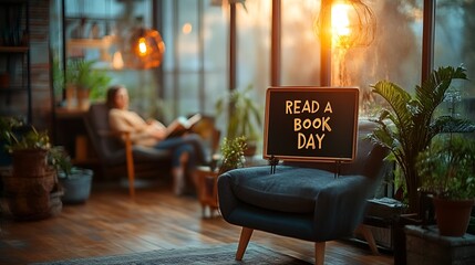 Wall Mural - Library - sign that reads “READ A BOOK DAY” = holiday -day or recognition - school - literature - book fair 