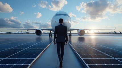 Wall Mural - Solar panels installed on the roof of an aerospace factory, showcasing the industry's commitment to sustainability and green energy solutions.