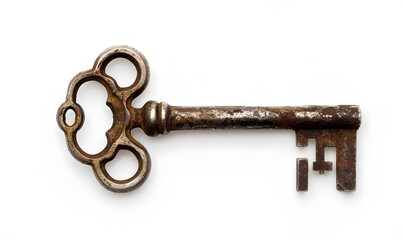 Old key isolated on white background. without shadow. 