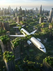 Wall Mural - Sustainable urban planning integrated with aerospace infrastructure, showcasing the industry's leadership in eco-design and green innovation for future cities.