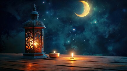 Wall Mural - Ramadan Lantern Under Crescent Moon