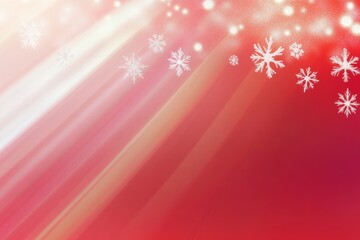 Wall Mural - Red background with white snowflakes and rays of light. Space for text. Winter season, holiday celebration. background for the design