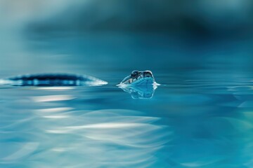 Poster - A snake swims through the water, its head breaking the surface. AI.