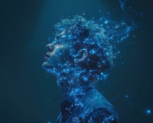 Wall Mural - a man's face is transformed into a constellation of light. ai.