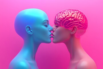 a vibrant conceptual portrait of two abstract figures with glowing brain overlays symbolizing the in